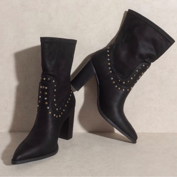 Few left! PARIS STUDDED HEELED BOOT - FAUX LEATHER BLACK - Picture 7 of 11